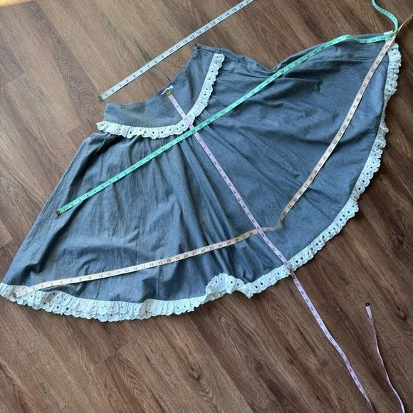 NWOT Batsheva Shirley Broderie Anglaise Cotton Eyelet Lace Chambray Peplum Skirt - Picture 11 of 17